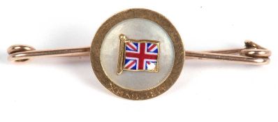 Vintage enamel Union Jack flag brooch, the mother of pearl disc applied with a translucent enamel