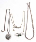 Mixed lot to include a 925 stamped articulated necklace, hallmarked silver locket suspended from a