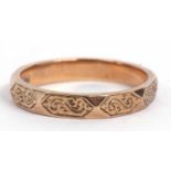 9ct gold ring, the faceted band engraved with celtic designs, 1.9 gms, size K