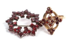 Mixed Lot: 9ct gold garnet set cluster ring. A openwork cross design, size J-K together with a