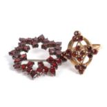 Mixed Lot: 9ct gold garnet set cluster ring. A openwork cross design, size J-K together with a