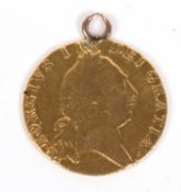 George III gold spade guinea coin pendant dated 1791, g/w 8.4gms