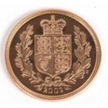 Elizabeth II sovereign dated 2002 shield back to celebrate the Queen's jubilee year,