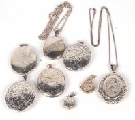 Mixed lot to include three modern oval hallmarked silver lockets together with three white metal