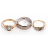 Mixed Lot: 9ct gold two small diamond set ring (one missing), a 9ct gold blue stone and small