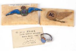 Mixed lot including an enamel and sterling marked RAF sweetheart brooch (a/f), a RAF enameled ring
