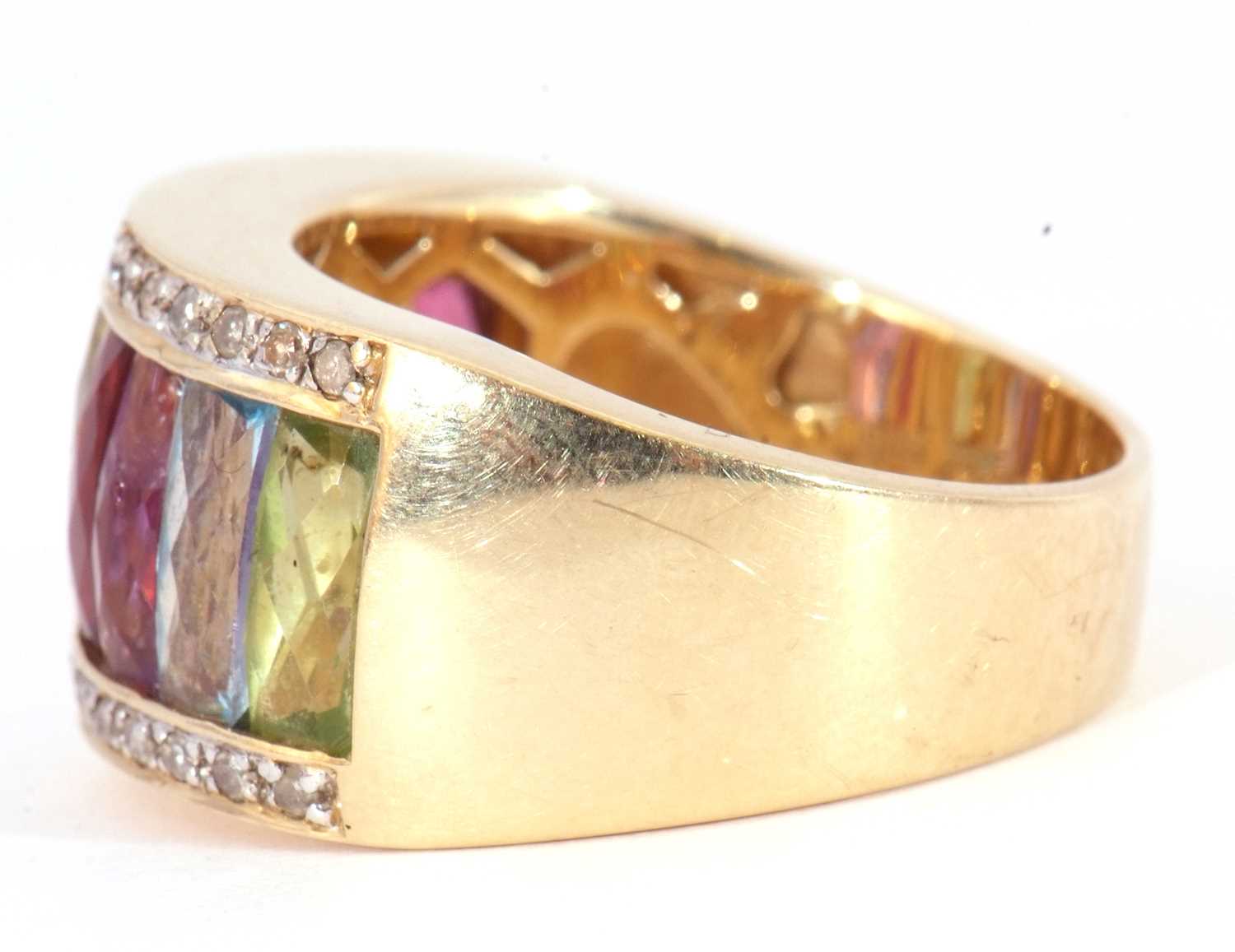 14ct gold rainbow gemstone half hoop ring, parvez set with peridot, amethyst, garnet, citrine and - Image 2 of 7