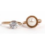 Mixed Lot: 9ct gold cubic zirconia single stone ring, hallmarked London 1979, size L together with a