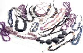 Large quantity of necklaces, brooches etc to include banded agate beads, bracelets, necklaces etc