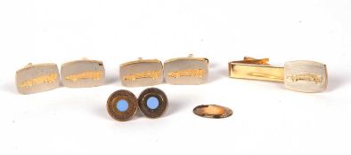Mixed lot to include two pairs of gents gilt metal cufflinks and matching tie pin, each engraved