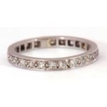 Precious metal and diamond full eternity ring set throughout with small single cut diamonds, size L