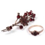 Mixed lot including a vintage garnet set spray brooch together with a small garnet set ring (a/
