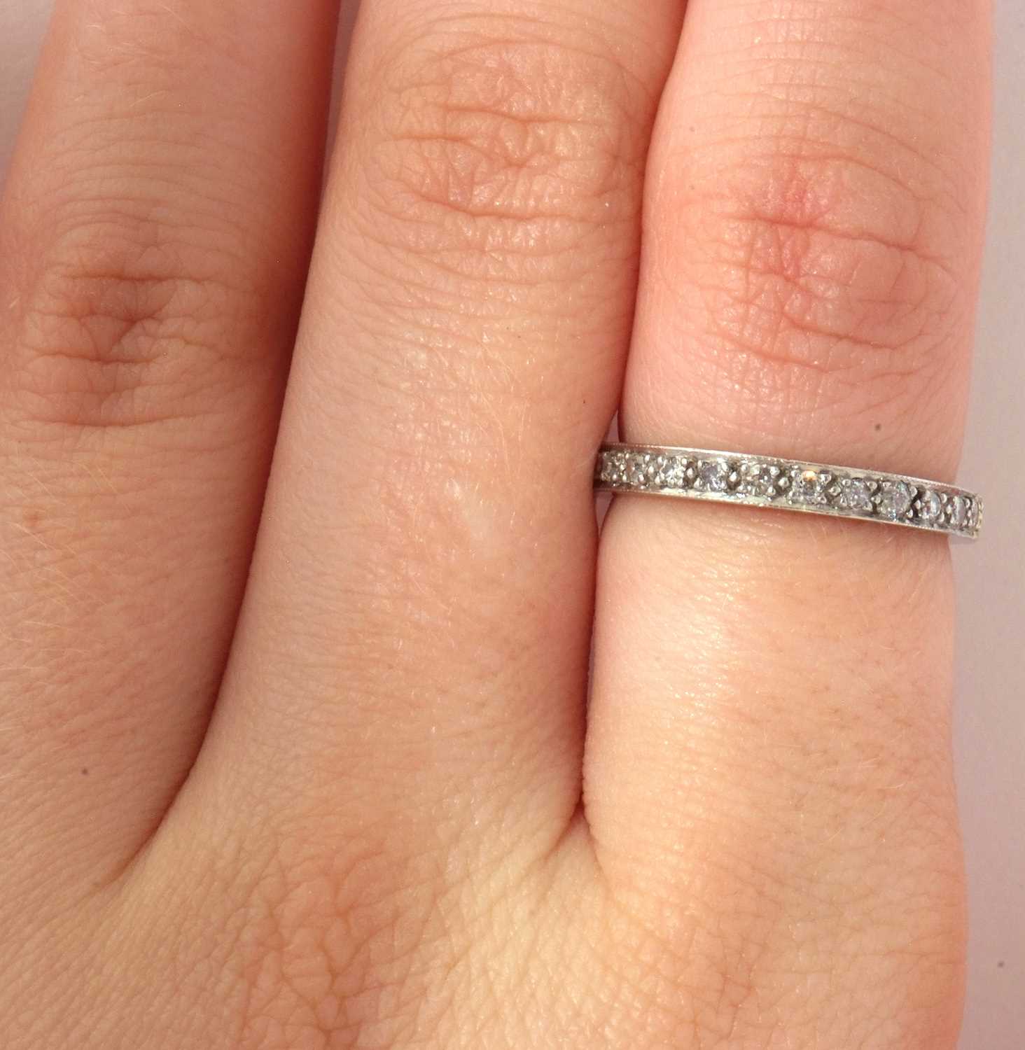 Precious metal and diamond full eternity ring set throughout with small single cut diamonds, size L - Image 3 of 3