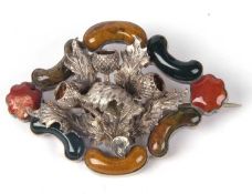 Antique Scottish agate and white metal brooch, 5 x 3.5 (a/f)