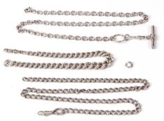 Mixed lot of three white metal watch chains, 90.2 gms