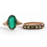 Mixed Lot to include a 9ct gold five stone peridot ring, size O together with a 9ct stamped green