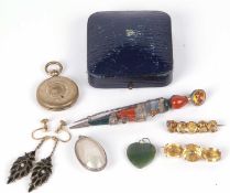 Mixed Lot: Scottish dirk brooch agate set and highlighted with citrines (one missing) 9cm long, a