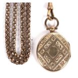 Mixed lot to include an antique gold plated oval locket suspended from a fancy gold plated chain