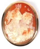 Large Victorian cameo depicting day and night goddess of dawn and the night selene, framed in a rope