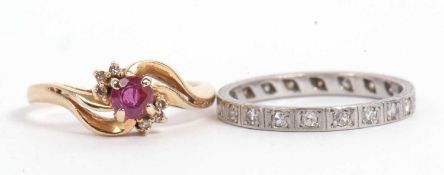 Mixed Lot: Paste set full eternity ring together with a yellow metal and paste cluster ring, size