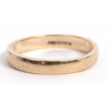 9ct gold wedding ring of plain polished design, 2.0gms, size J