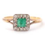 Emerald and diamond ring the square cut emerald, 4x4mm, multi claw set within a surround of small
