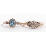 Mixed Lot: Modern 9ct gold and diamond cluster ring 0.25ct app, size N together with a 9ct gold blue
