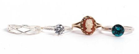 Mixed Lot: 9ct gold hardstone cameo ring depicting a profile of a lady, size M together with three