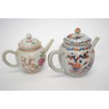Two 18th Century Chinese porcelain teapots with imari and polychrome designs (a/f)