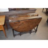 18th Century oak gate legged table raised on turned legs, 100 cm wide