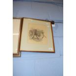 Noel Spencer signed pencil drawing, Farm Cart