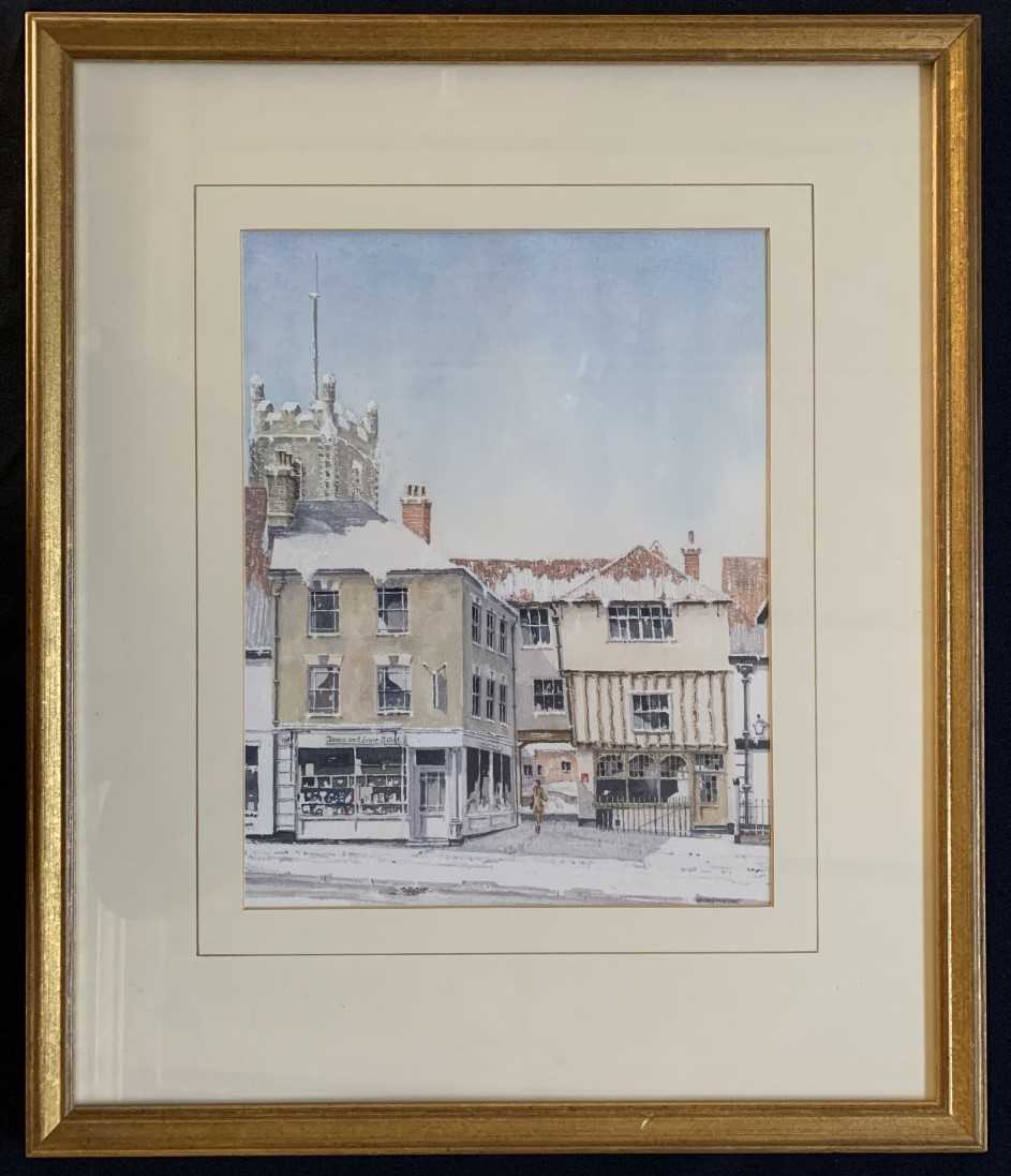 Andrew Freebrey (British, 20th century), 'Tombland, Norwich', watercolour, signed,13x10ins, mounted,