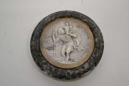 Onyx medallion of St Christopher signed JG in round onyx case