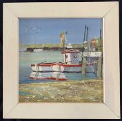 Christopher Hollick (British, contemporary), "Southwold Harbour", oil on board, signed, 6.5x6.