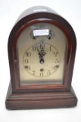 Victorian mantel clock with silver dial and subsiduary dials for chime and non-chime in dome