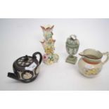 Group of ceramics including black basalt type teapot, pearlware jug and a vase