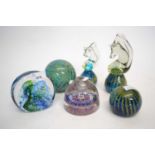 Quantity of glass paperweights, mainly mdina