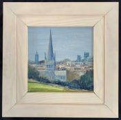 Christopher Hollick (British, contemporary), "Norwich cathedral", oil on board, signed, approx