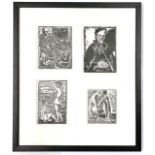 Horace Tuck (British, 20th century), four windowed giclee prints of original woodcuts, 3.5x3.5ins