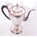 Large Georgian silver plated coffee pot of urn shape, engraved reeded detail with a pull off lid and