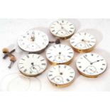 Seven various pocket watch movements with dials, some include a George Falcona of Hong Kong and