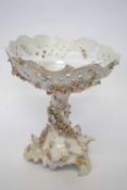 19th Century continental porcelain centre piece with floral decoration in relief, the bowl also with