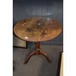 George III oak circular topped table with turned column and tripod base, top is 70 cm diameter