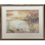 Hazel Rush (British, 20th century), 'Quiet Waters Norfolk', watercolour on laid paper, signed,