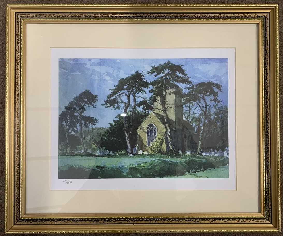 After Henley Curl (British, 20th century), "Fundenhall Church", chromolithograph, limited edition,