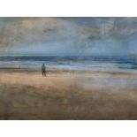 John Bond (British, 20th century), A lone figure on a beach, oil on board, signed, 8.5x11ins, framed