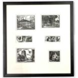 Horace Tuck (British, 20th century), six windowed giclee prints of original woodcuts, frame