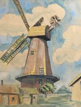 Horace Tuck (British, 20th century), "Horry's Windmill", mixed media, 23x17.5ins, framed and