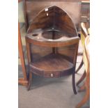 19th century mahogany corner wash stand with galleried back and three apertures over a base shelf