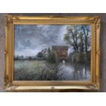 Attributed to John Bowe (British, 20th century) 'Needham Mill', oil on board,16x22.5ins, framed.